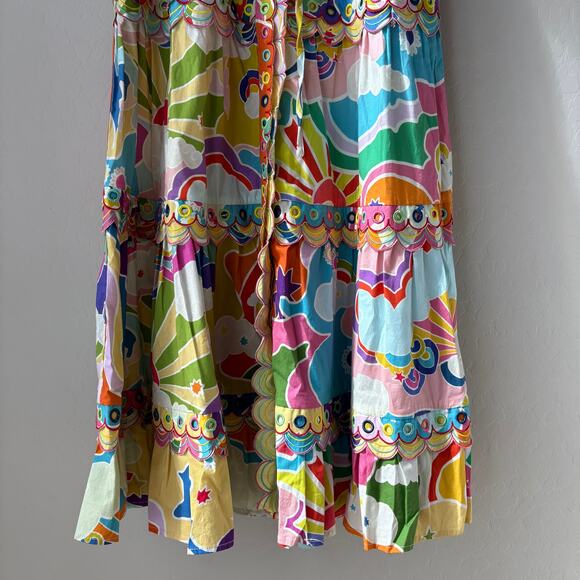 CELIA B Dress Cordelia Whimsical Colorful Scalloped Button Front Midi Dress S - Picture 5 of 11